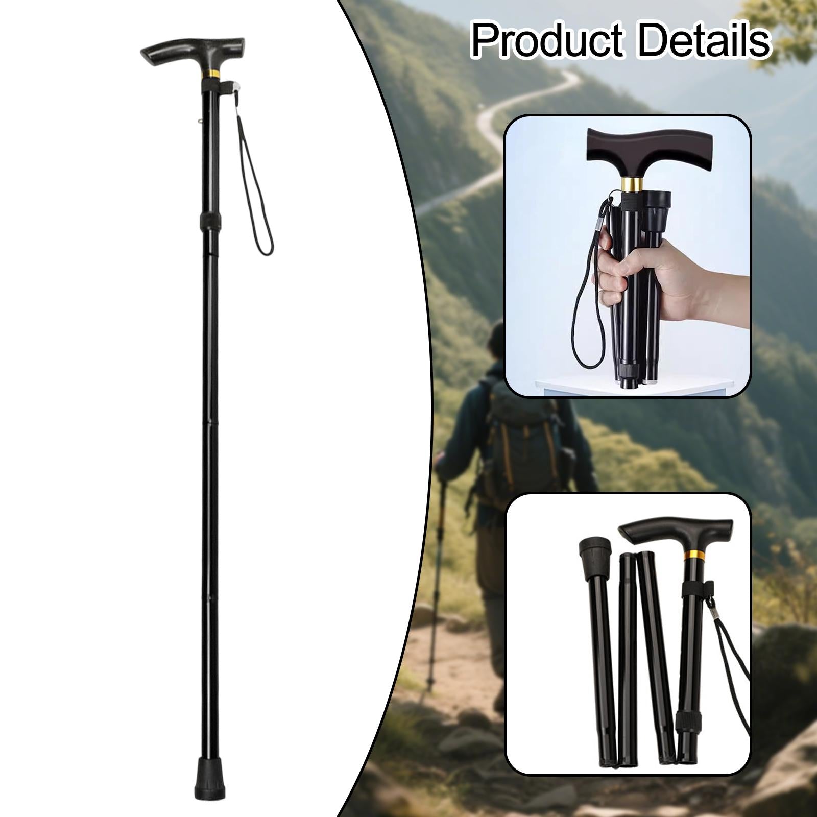 Trekking Stick Lightweight Standard Crutch for Mountaineering Travel Outdoor black
