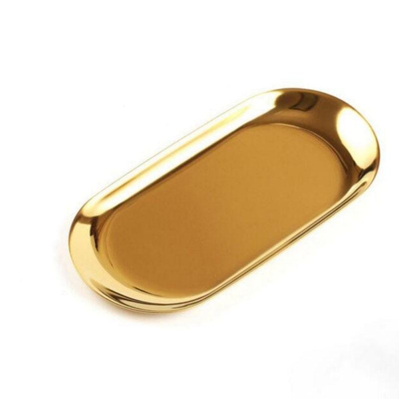 Home Decoration Stainless Steel Tray Jewelry Plate, Size:L (Gold)