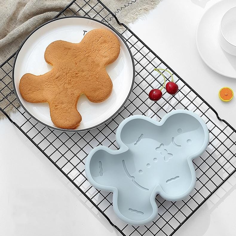 6 PCS Cartoon Animal Shape Silicone Non-cut high Temperature Baking Cake Mold, Style:Gingerbread Man (Pink)