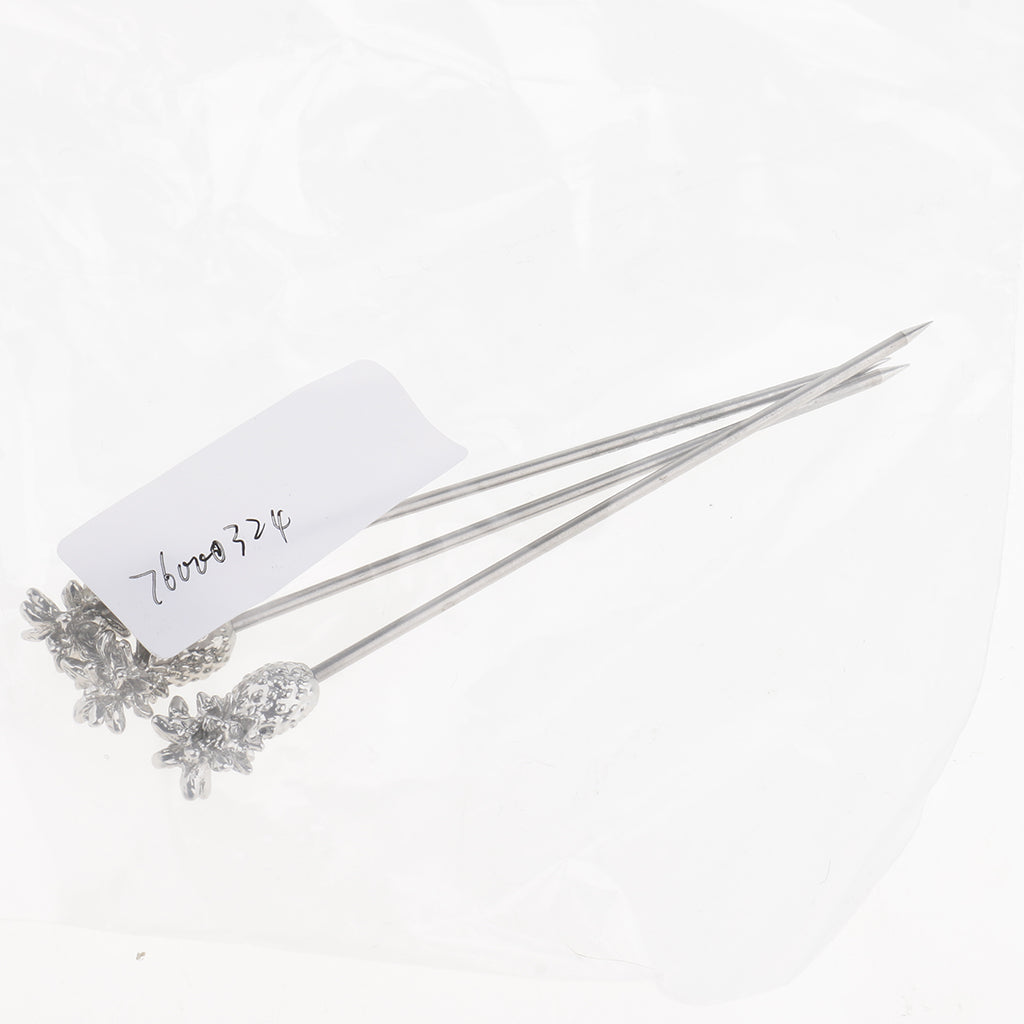 3X Stainless Steel Cocktail Picks Martini Fruit Stick for Party Silver