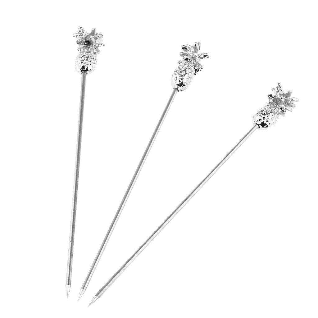 3X Stainless Steel Cocktail Picks Martini Fruit Stick for Party Silver