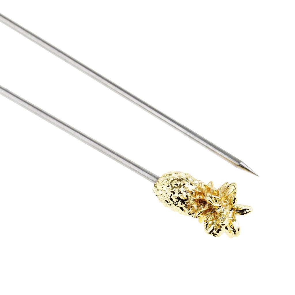 3X Stainless Steel Cocktail Picks Martini Fruit Stick for Party Gold