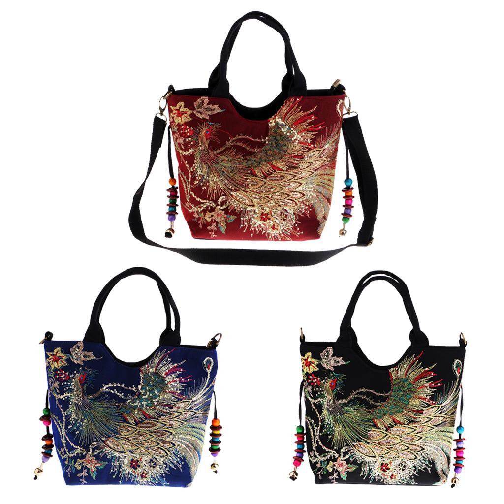 Handmade Peacock Embroidery Ethnic Travel Shoulder Bag Women Bags -Dark Blue