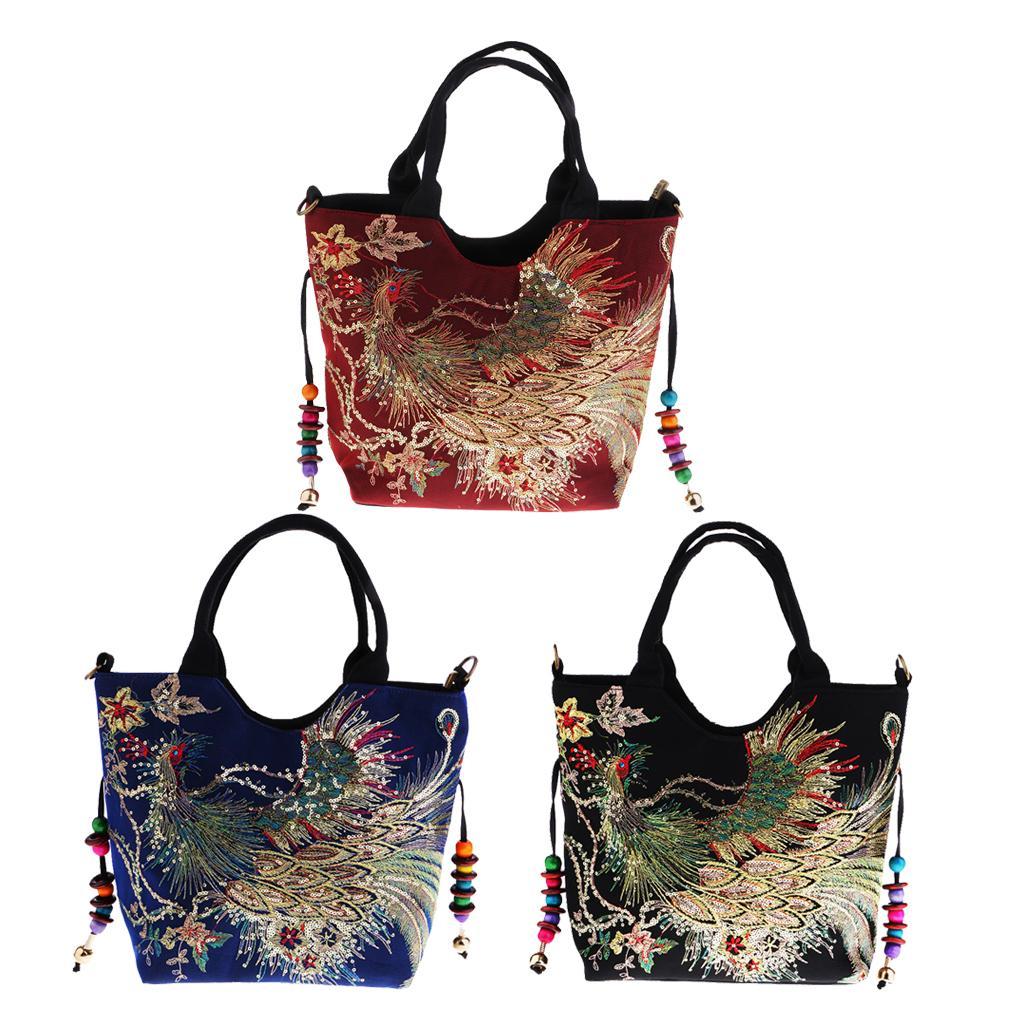 Handmade Peacock Embroidery Ethnic Travel Shoulder Bag Women Bags -Dark Blue
