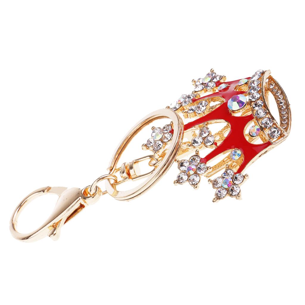 Crown Crystal Keychains Keyrings Car Women Purse Bag Key Chain Pink Red