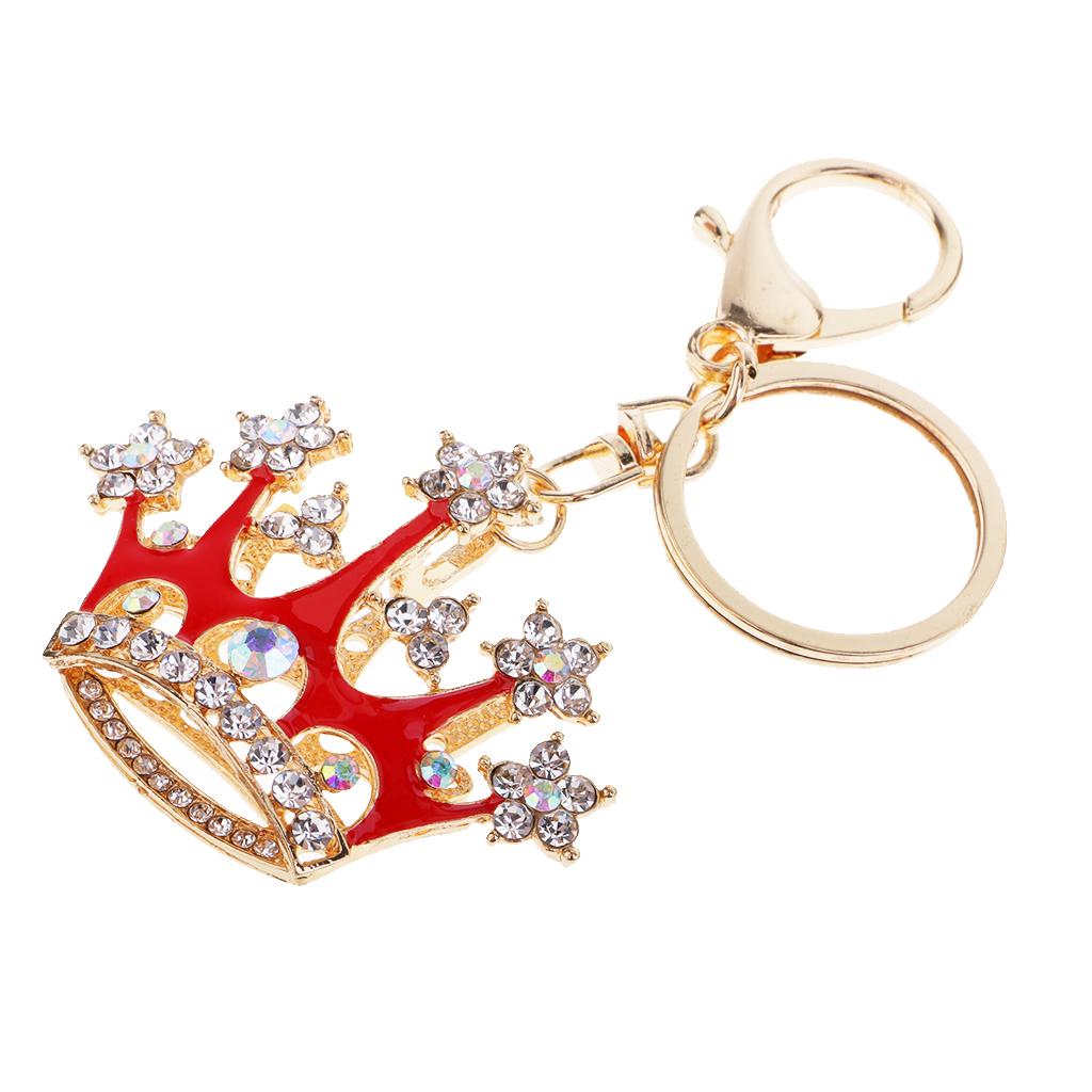 Crown Crystal Keychains Keyrings Car Women Purse Bag Key Chain Pink Red