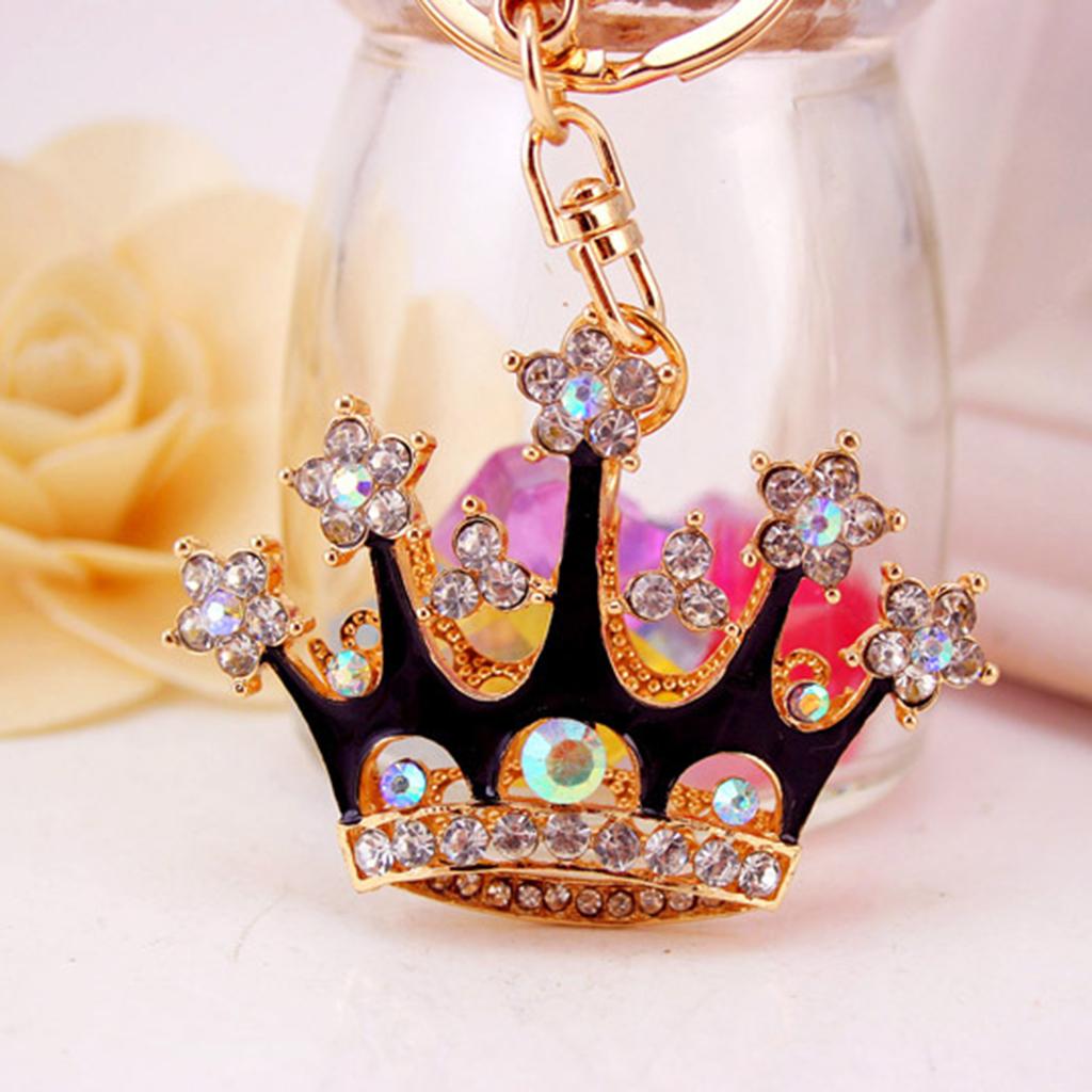 Crown Crystal Keychains Keyrings Car Women Purse Bag Key Chain Pink Black