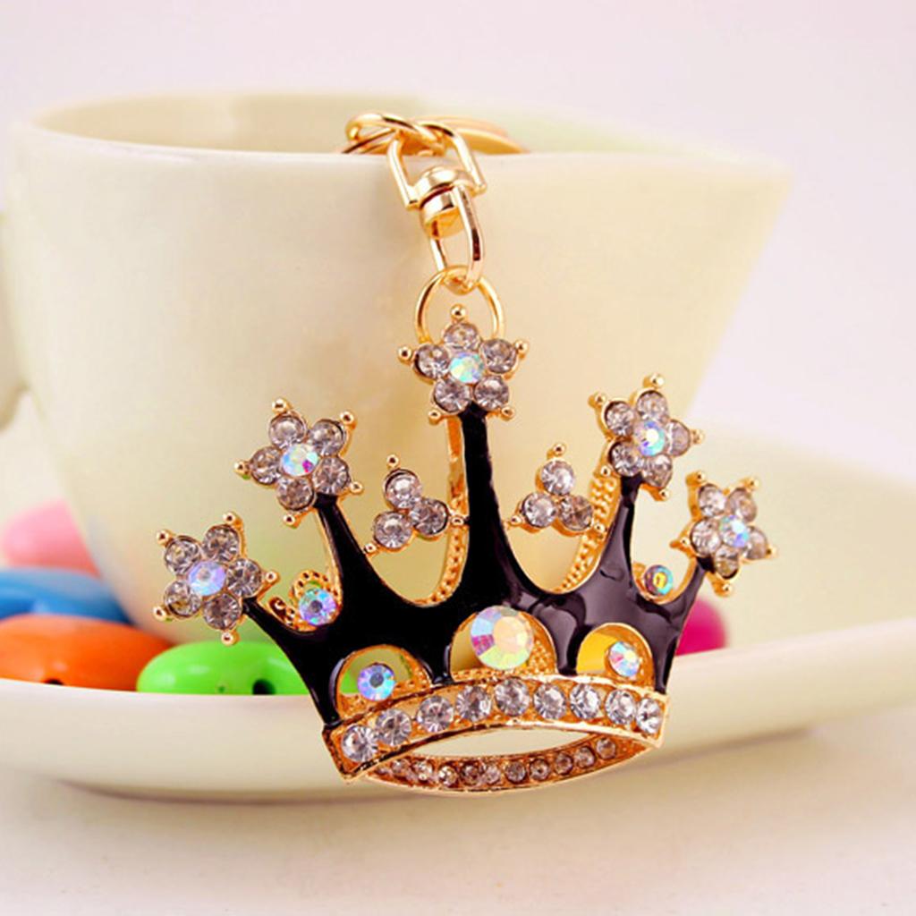 Crown Crystal Keychains Keyrings Car Women Purse Bag Key Chain Pink Black
