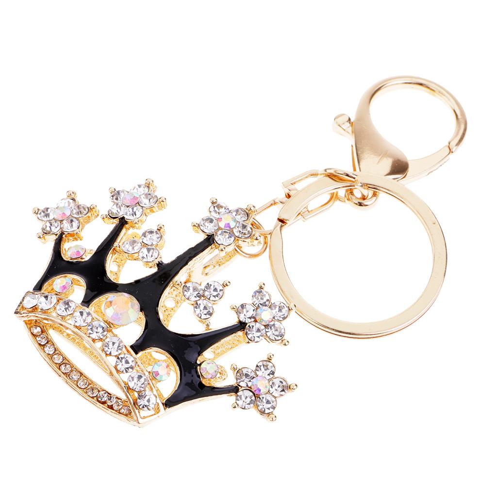 Crown Crystal Keychains Keyrings Car Women Purse Bag Key Chain Pink Black