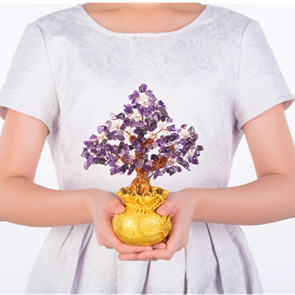 Mini Crystal Money Tree Bonsai Style Feng Shui Bring Wealth Luck Purple