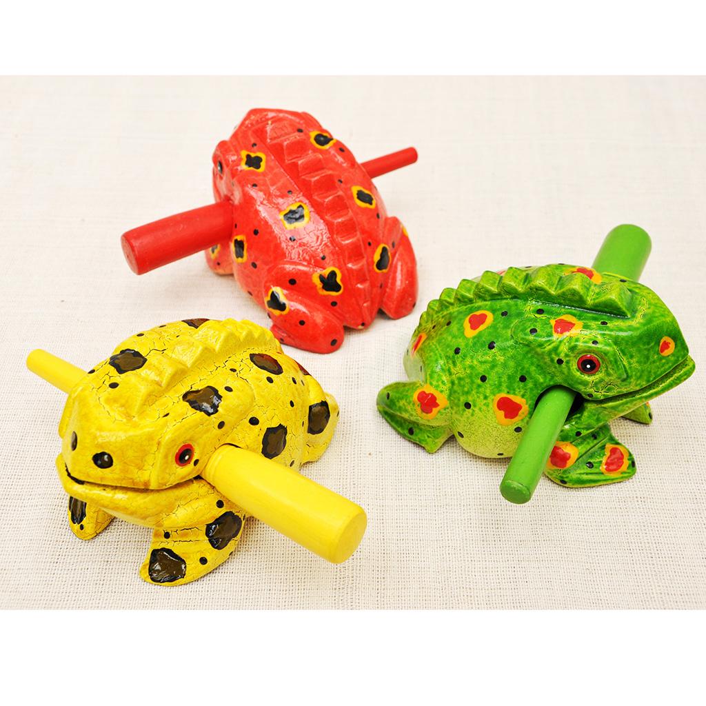 Handmade Wooden Musical Instrument Croaking Sound Home Car Decro yellow