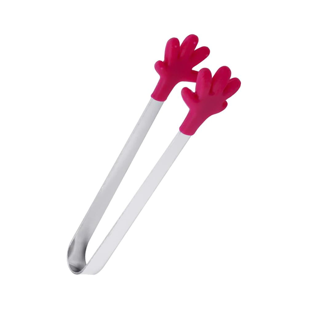 Silicone Food Clip Small Palm Stainless Steel Tongs Ice Non-Slip Clip Orange