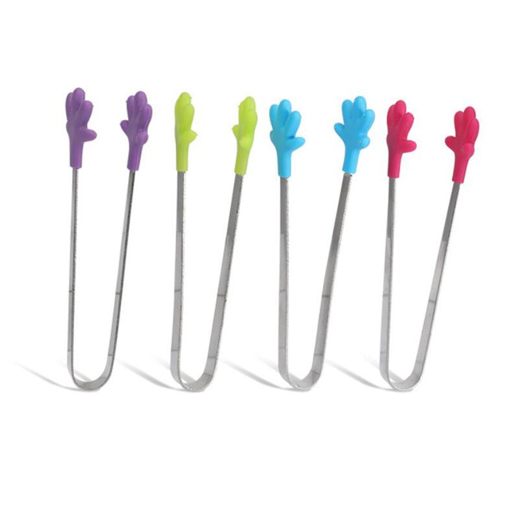 Silicone Food Clip Small Palm Stainless Steel Tongs Ice Non-Slip Clip Orange