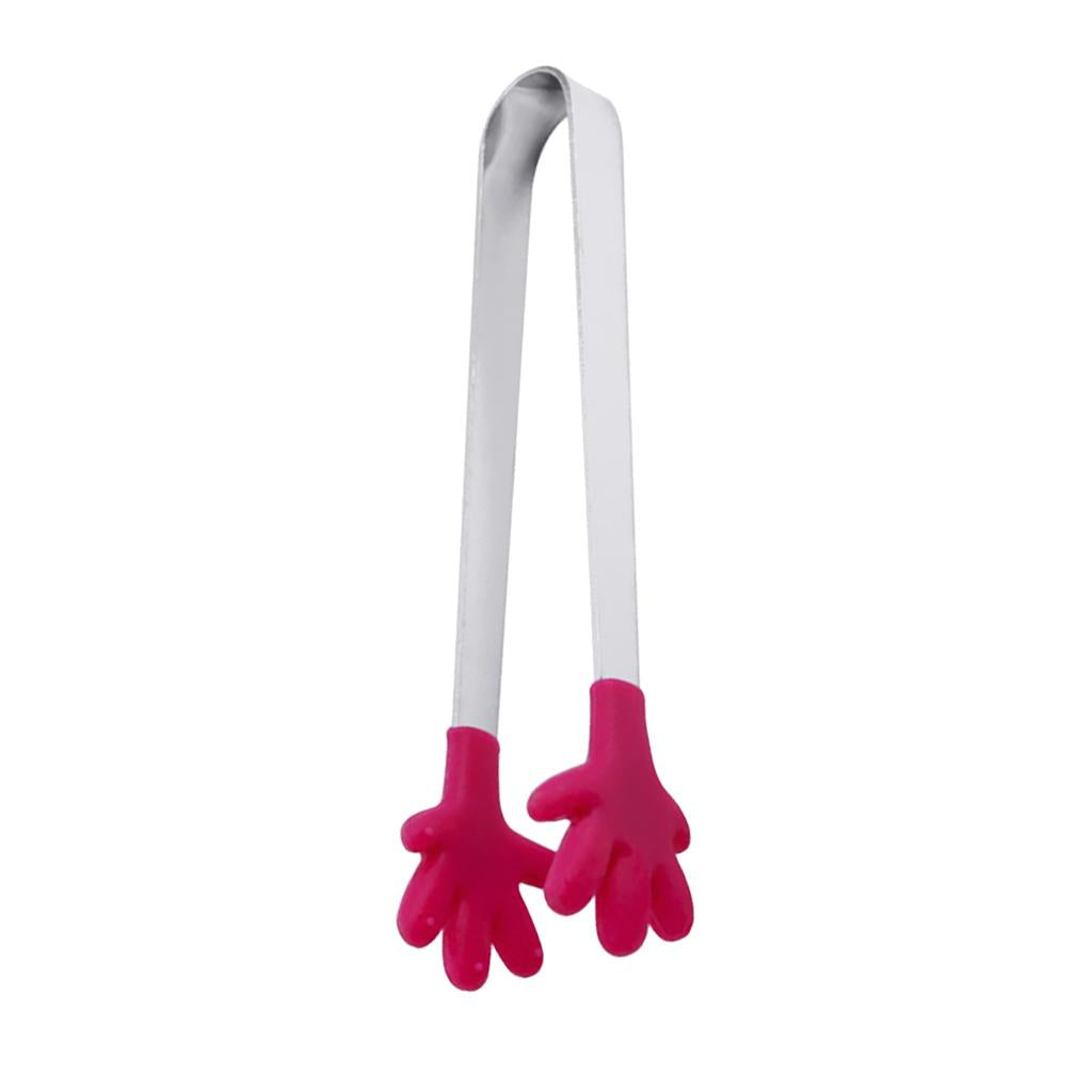 Silicone Food Clip Small Palm Stainless Steel Tongs Ice Non-Slip Clip Orange