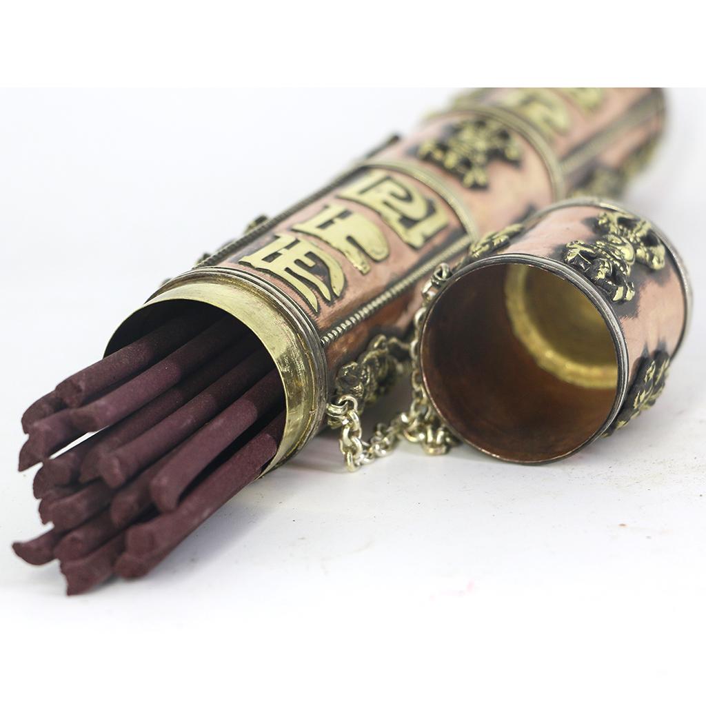 Tibetan Red brass Antiqued Incense box Metal Eight Auspicious Case 10.6inch