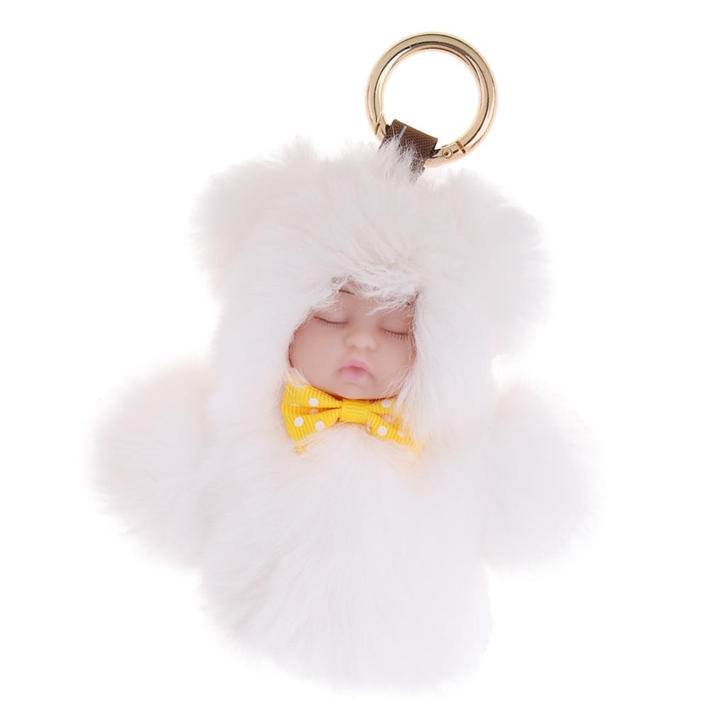 Faux Fur Mini Baby Doll Kids Toys Birthday Gift Bag Pendant Keychain White