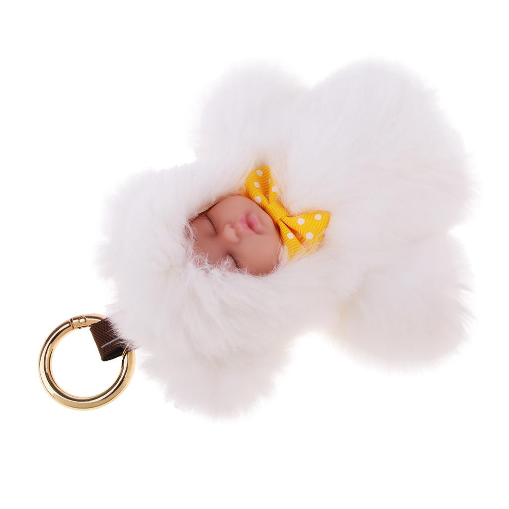 Faux Fur Mini Baby Doll Kids Toys Birthday Gift Bag Pendant Keychain White