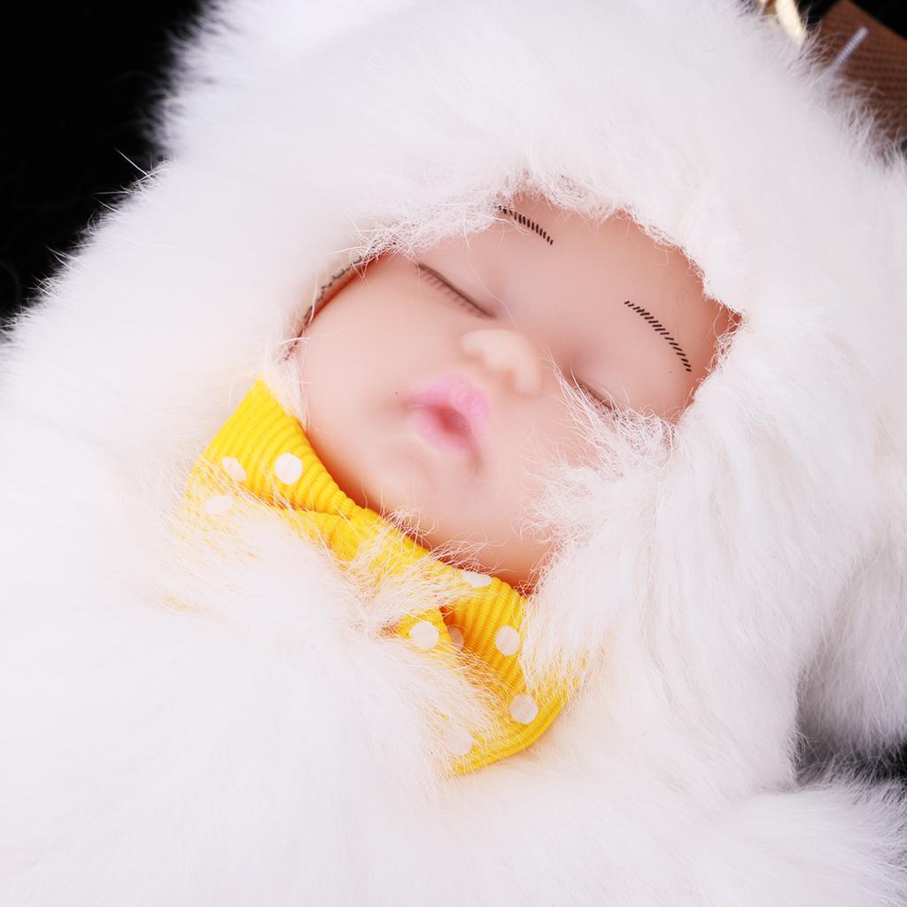 Faux Fur Mini Baby Doll Kids Toys Birthday Gift Bag Pendant Keychain White