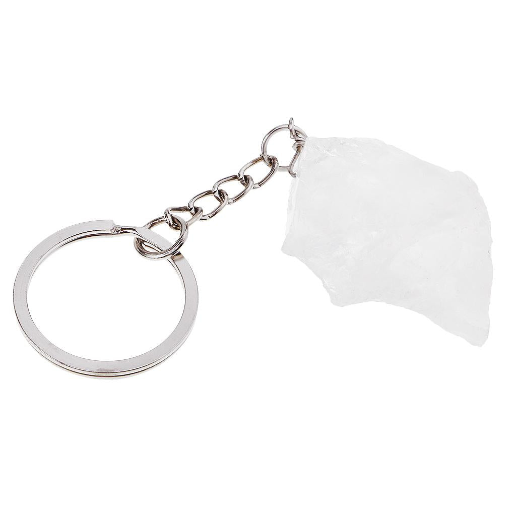 Natural Crystal Raw Gemstone Key Ring Key Chain Bag Pendant White
