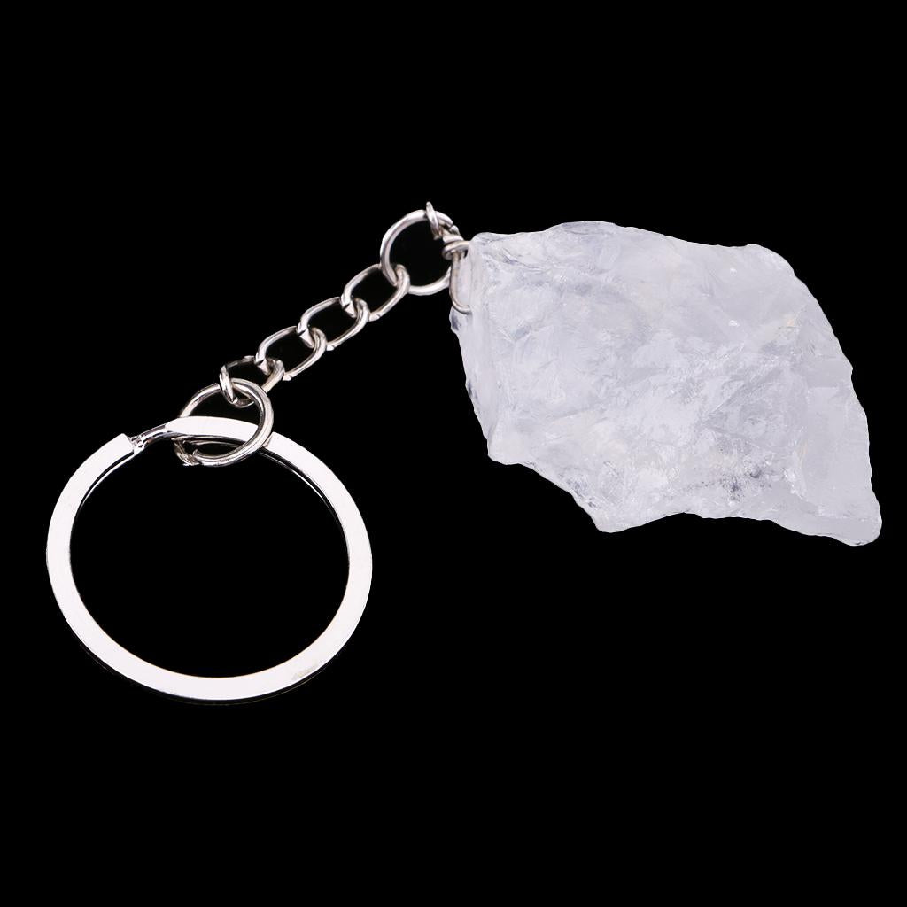 Natural Crystal Raw Gemstone Key Ring Key Chain Bag Pendant White