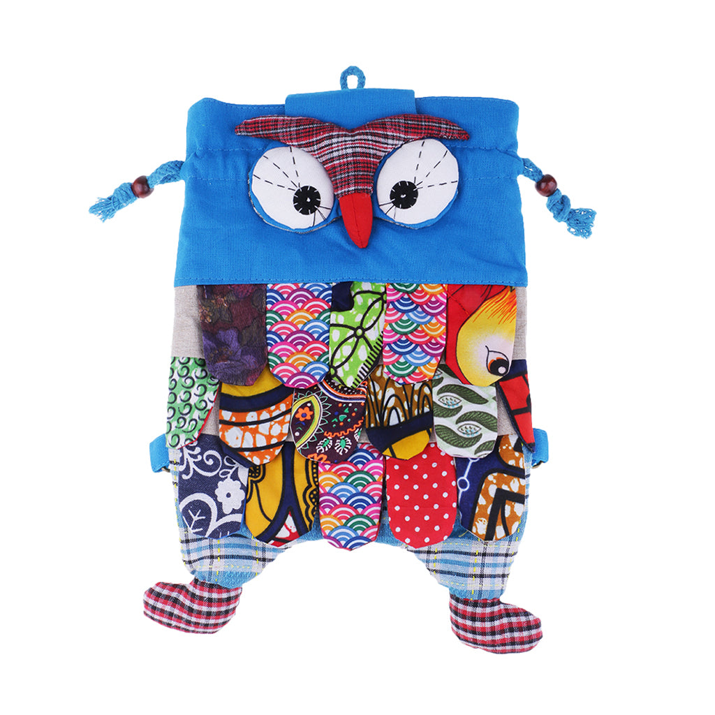 Cute Owl Cotton Handmade Patchwork Backpack Bag Women Girl Handbag Sky Blue