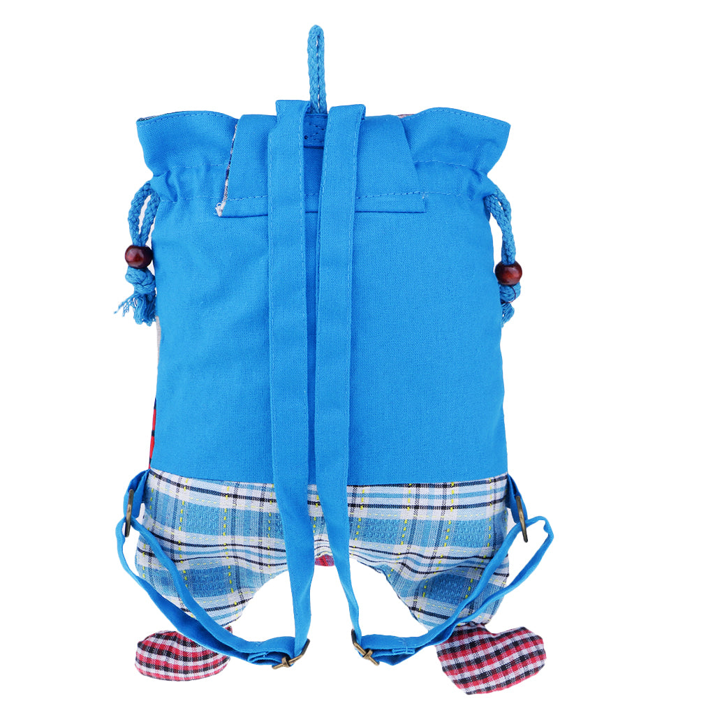 Cute Owl Cotton Handmade Patchwork Backpack Bag Women Girl Handbag Sky Blue