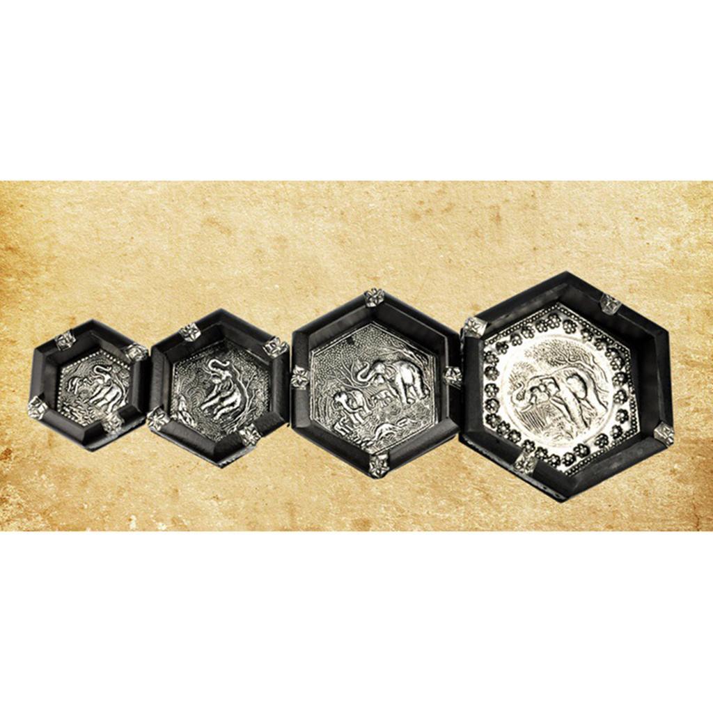Original Exquisite Elephants Pattern Floral Ashtrays Wood Crafts 11x11x4cm