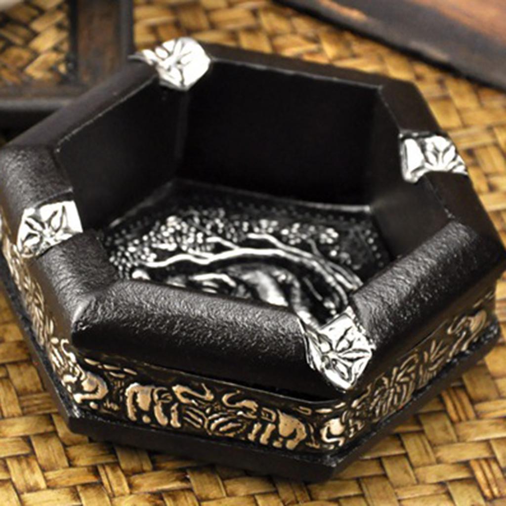 Original Exquisite Elephants Pattern Floral Ashtrays Wood Crafts 11x11x4cm