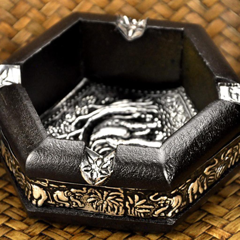 Original Exquisite Elephants Pattern Floral Ashtrays Wood Crafts 11x11x4cm