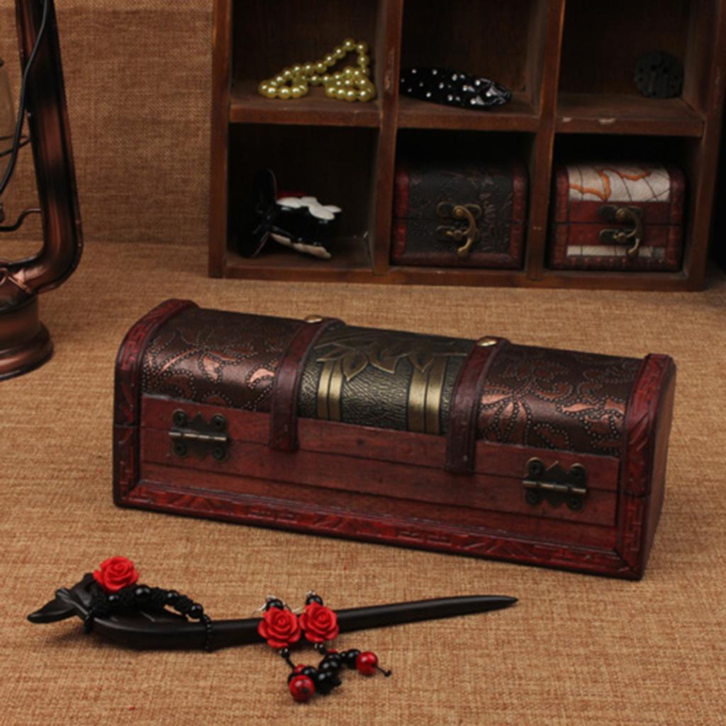 Retro Vintage Style Wooden Jewelry Box Necklace Storage Box Case Pencil Box