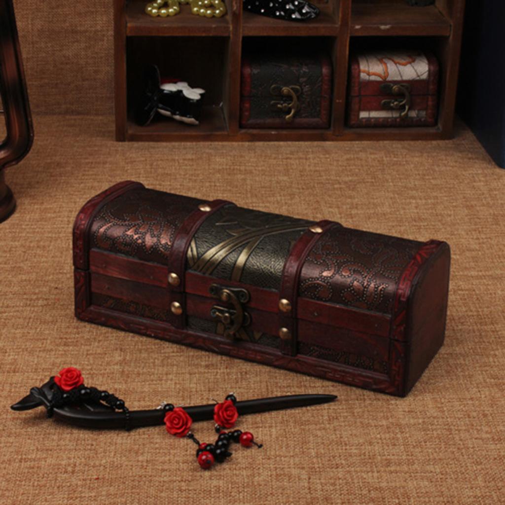 Retro Vintage Style Wooden Jewelry Box Necklace Storage Box Case Pencil Box