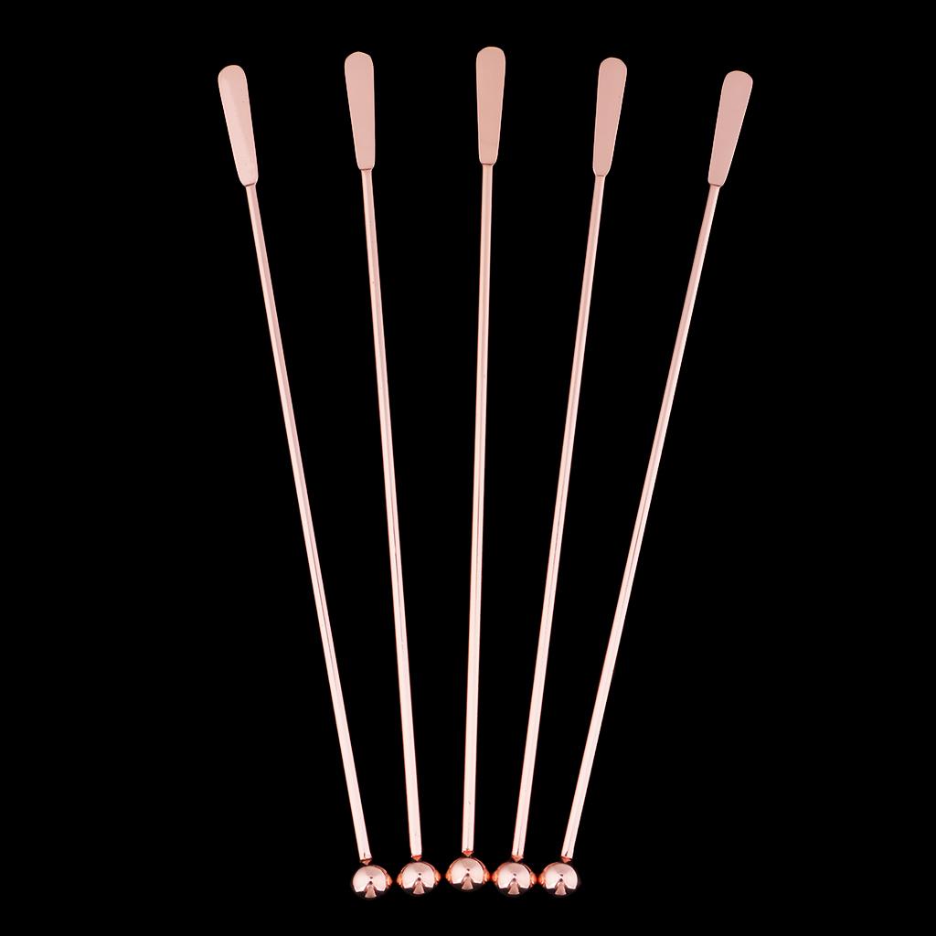 5Pcs 7.5inch 304Stainless Steel Bar Stirrer Cocktail Swizzle Stick Bar Tools Rose Gold-Straight Bar