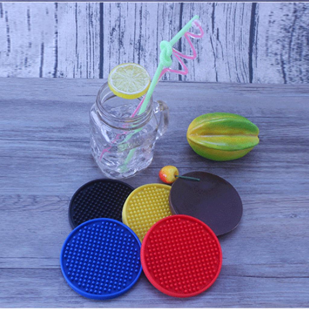 Round Drink Coasters Soft Silicone Cup Holder Mat Tableware Placemat Blue