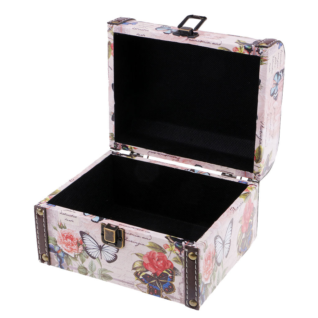 Antique DO OLD Design Vintage Wooden Jewelry Storage Case Butterfly and Rose