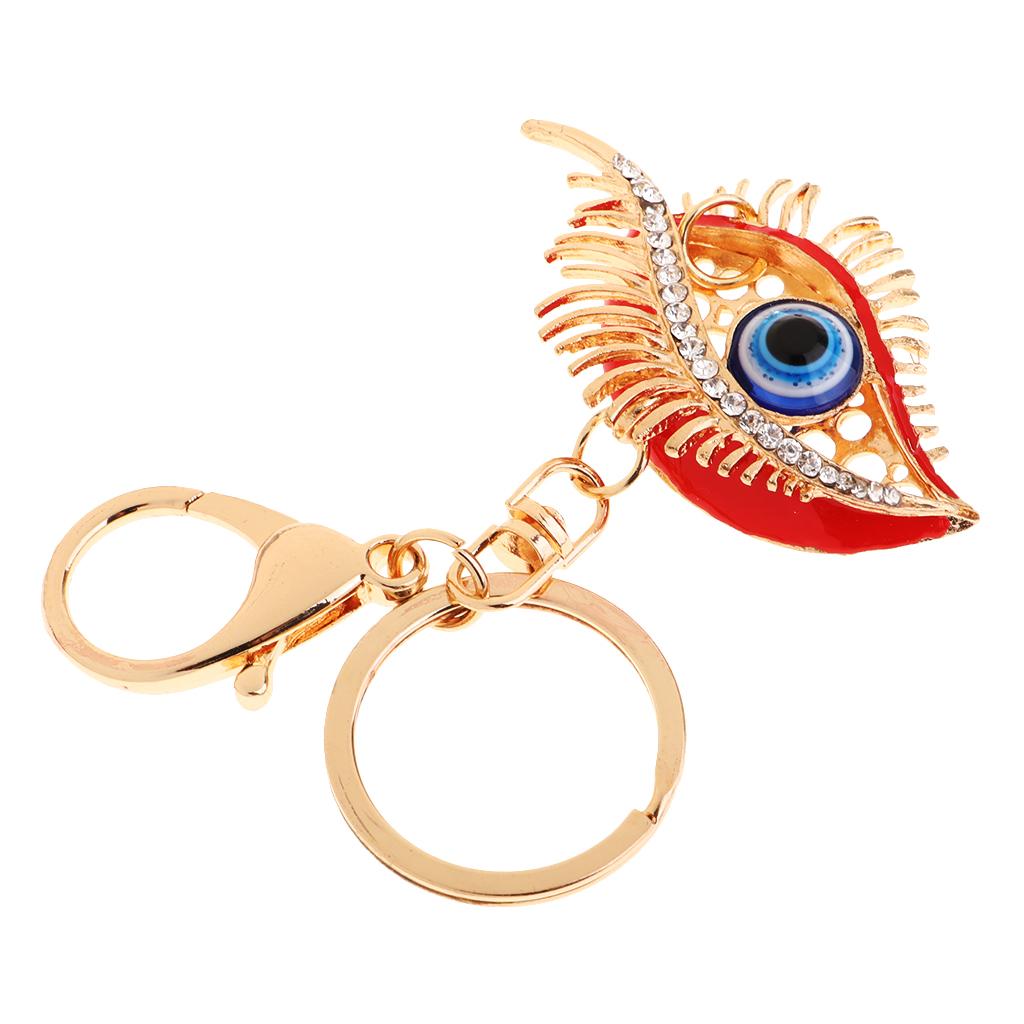 Fashion Crystal Turkey Eye Key Chain Handbag Purse Key Holder Pendants Red