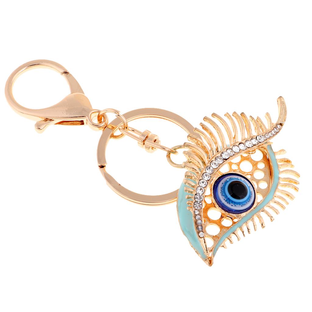 Fashion Crystal Turkey Eye Key Chain Handbag Purse Key Holder Pendants Blue