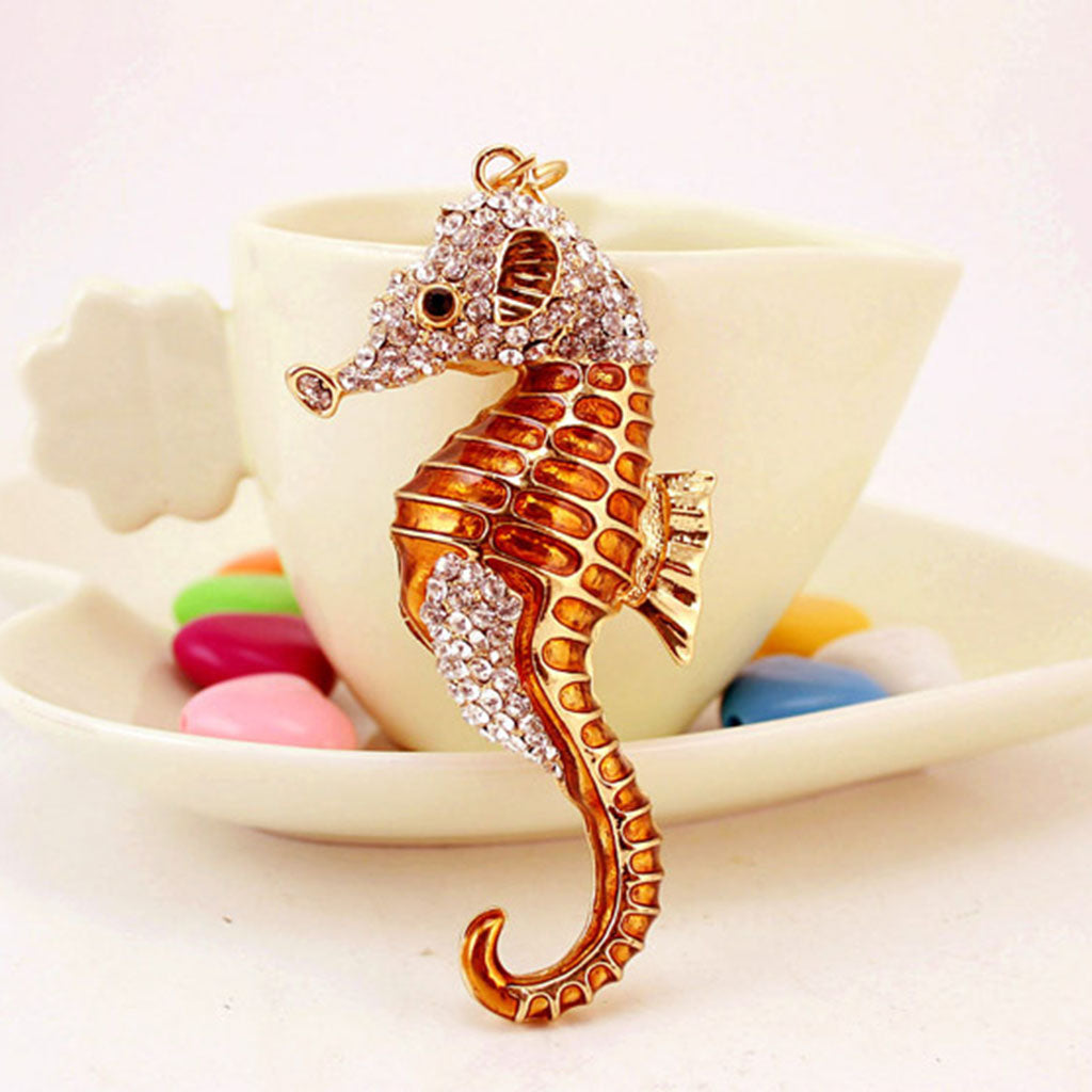 Lucky Hippocampus Crystal Novelty Keychain HandBag Pendant Car Keyring Gold