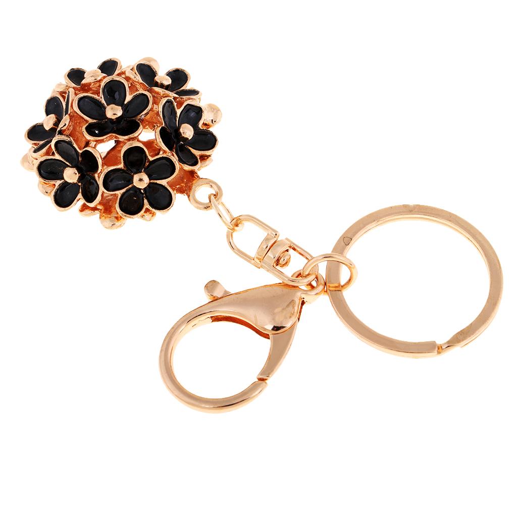 Fashion Enamel Five leaves Flower Keychain Ring Holder Charm Gift Black