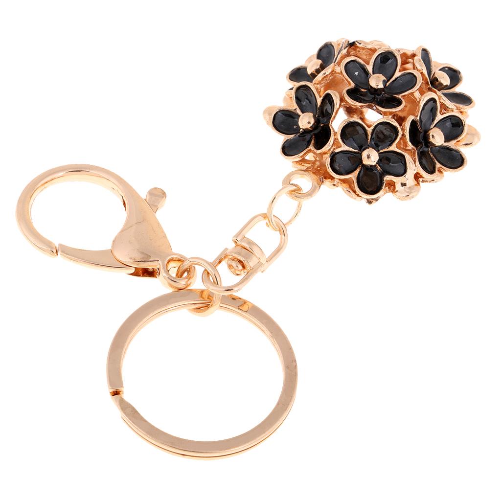 Fashion Enamel Five leaves Flower Keychain Ring Holder Charm Gift Black