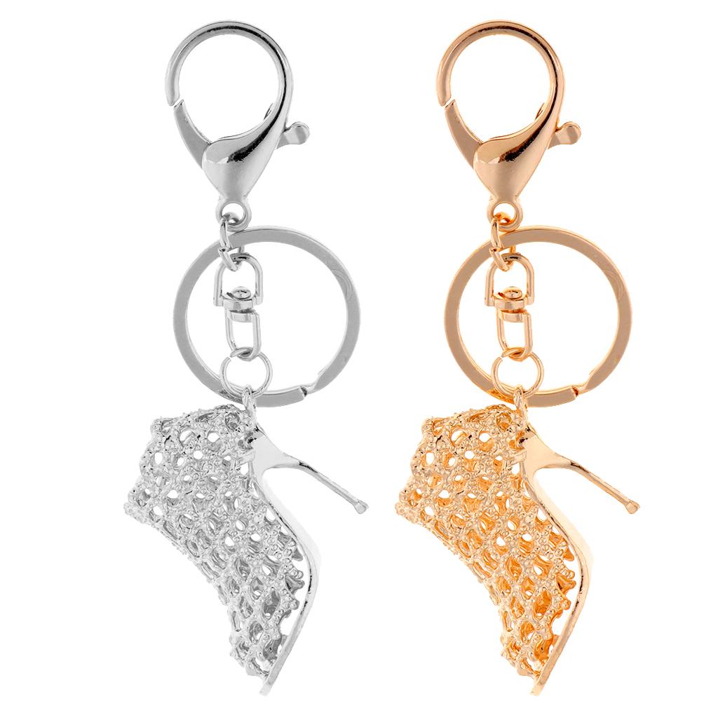High Heel Shoes Keychains Rhinestone Keyring Women Handbag Key Holder Gold