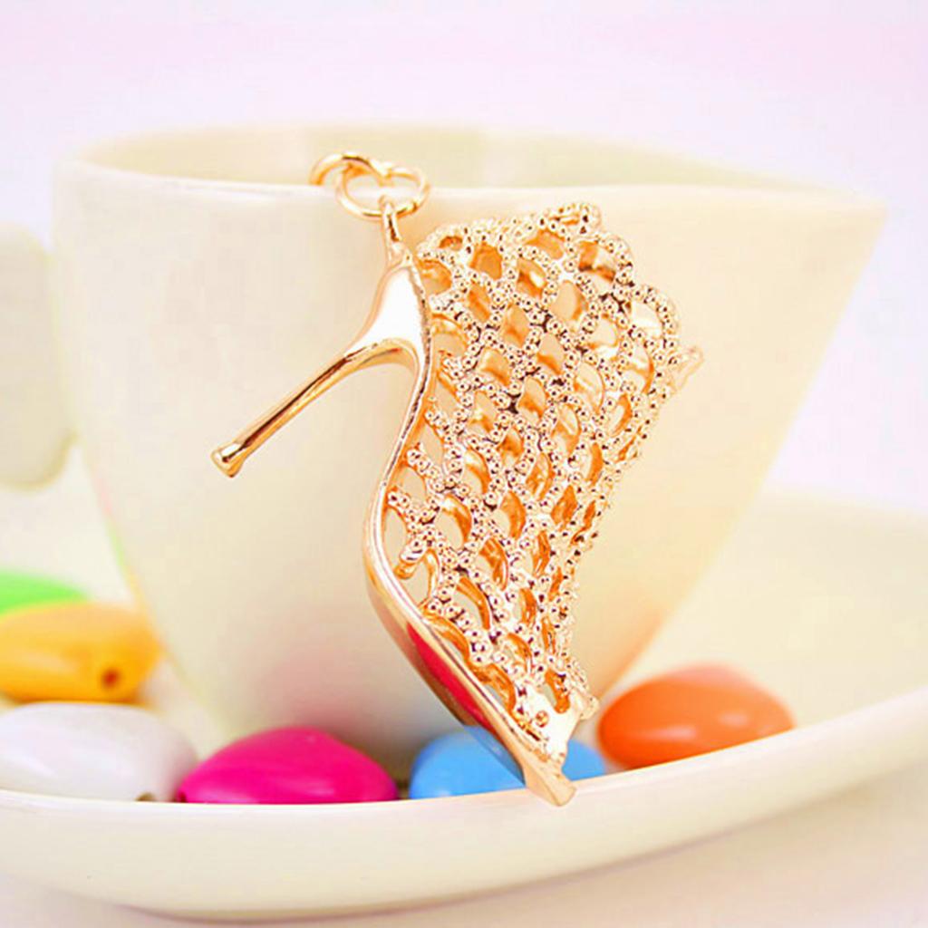 High Heel Shoes Keychains Rhinestone Keyring Women Handbag Key Holder Gold