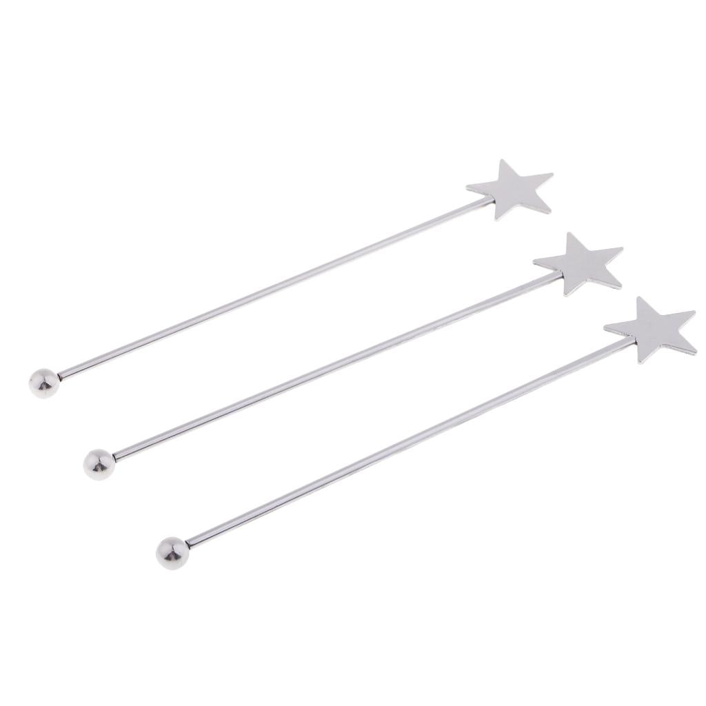 3 Pieces Stainless Steel Coffee Beverage Stirrers Cocktail Swizzle Stick A