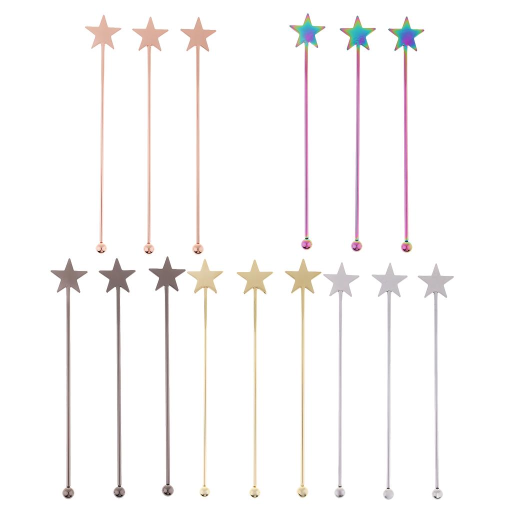 3 Pieces Stainless Steel Coffee Beverage Stirrers Cocktail Swizzle Stick A