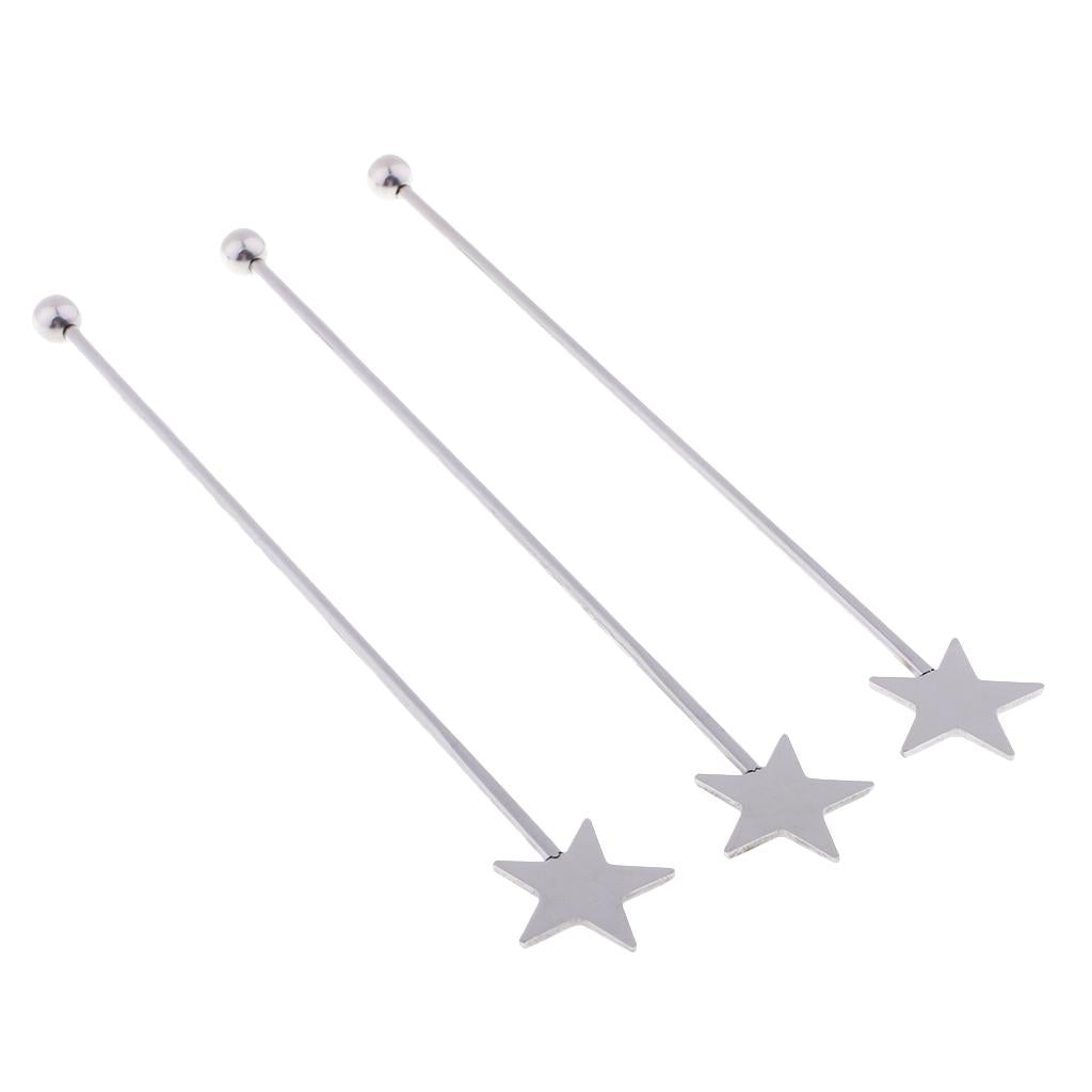 3 Pieces Stainless Steel Coffee Beverage Stirrers Cocktail Swizzle Stick A