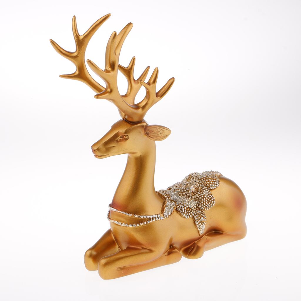 Creative Home Decoration Resin Couples Elk Deer Miniatures Figurine Model Gold