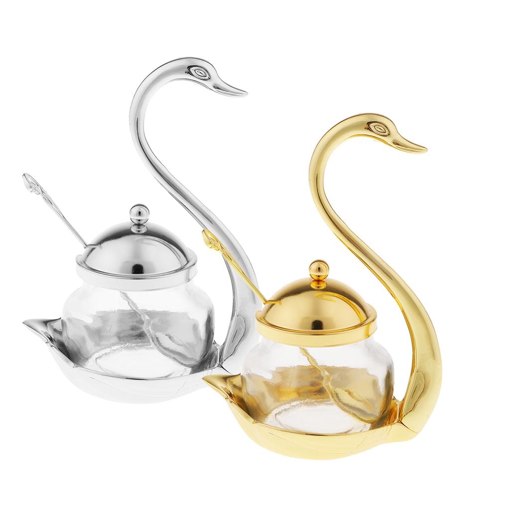 Kitchen Home Glass Spice Jar Condiment Salt Coffee Sugar Container Gold