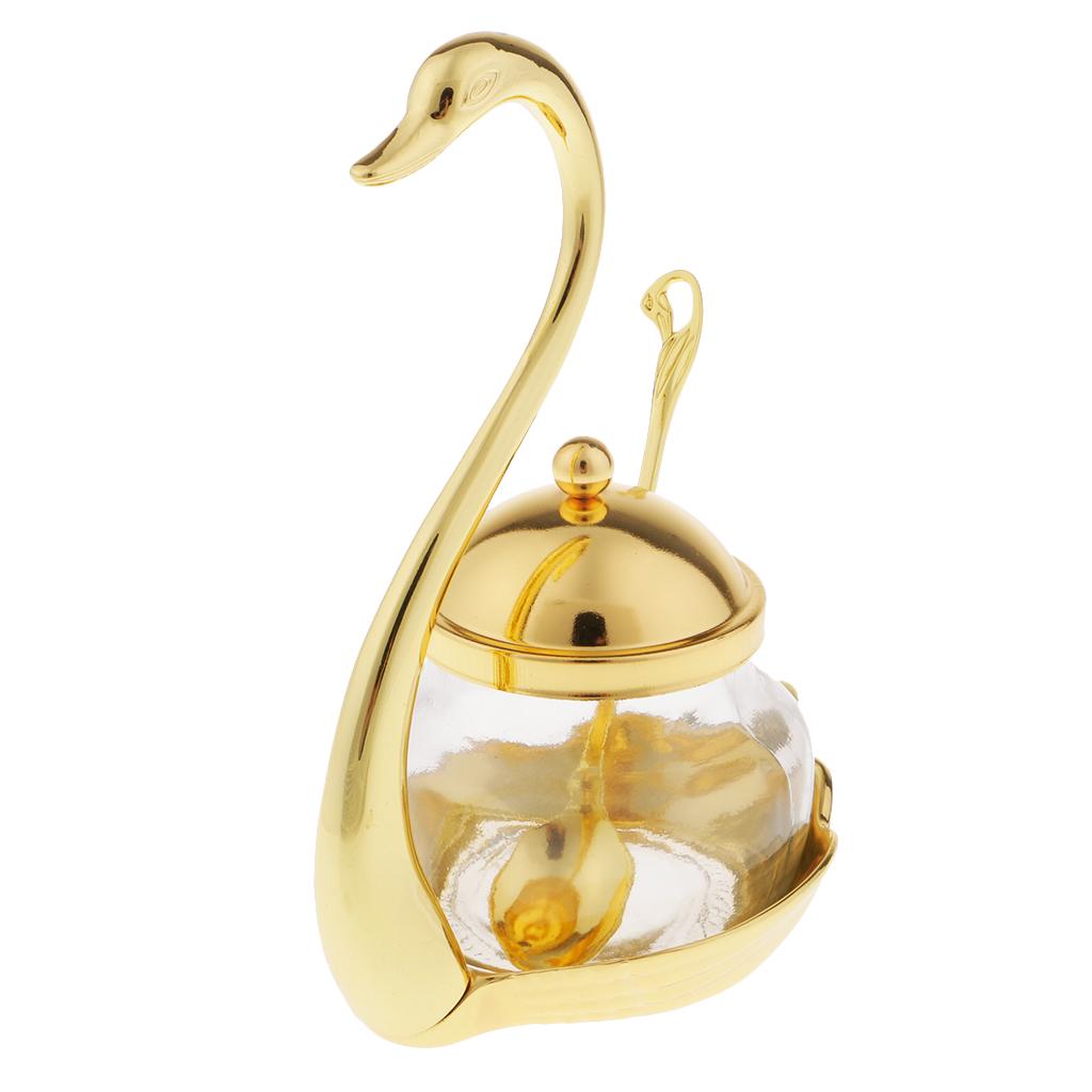 Kitchen Home Glass Spice Jar Condiment Salt Coffee Sugar Container Gold