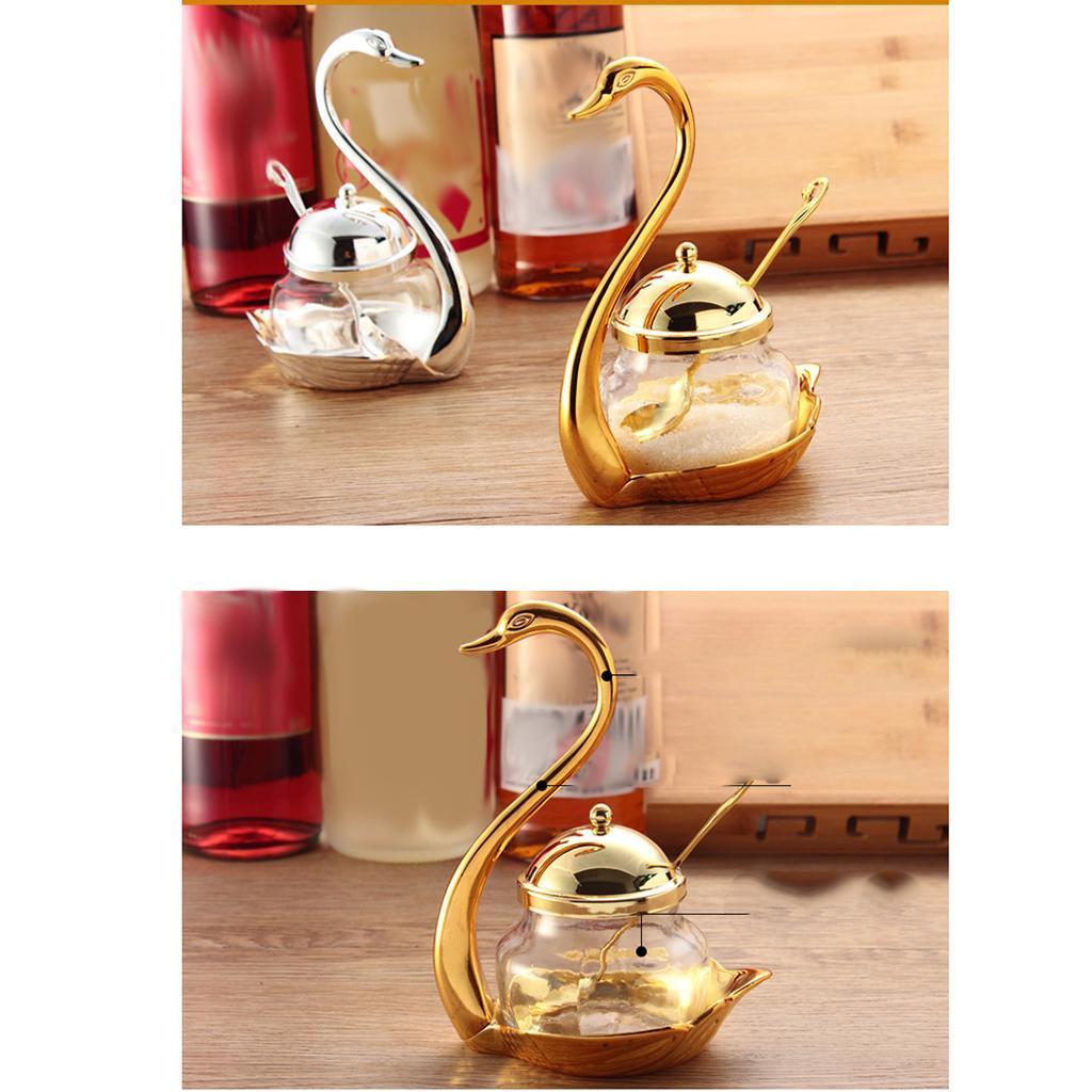 Kitchen Home Glass Spice Jar Condiment Salt Coffee Sugar Container Gold