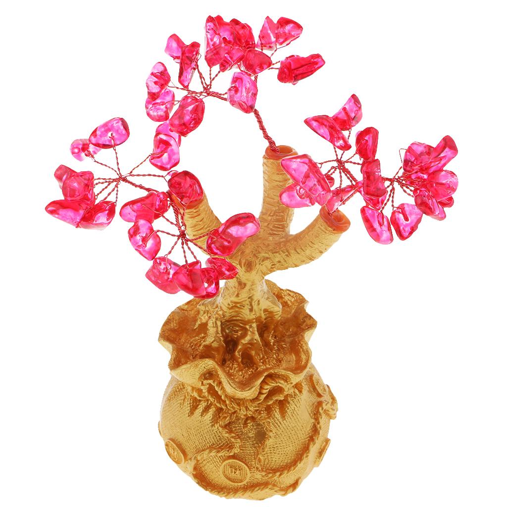 Mini Feng Shui Bring Wealth Luck Tree Crystal Money Tree Purse Red