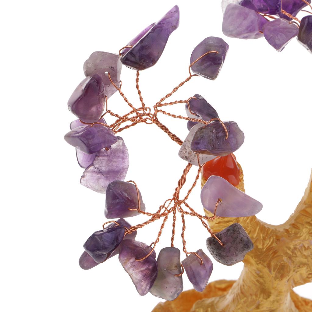 Mini Feng Shui Bring Wealth Luck Tree Crystal Money Tree Purse Purple